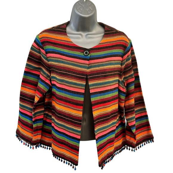Sharon Young Multicolor Stripe & Beaded Cropped Jacket Size 10 Excellent - Picture 1 of 9